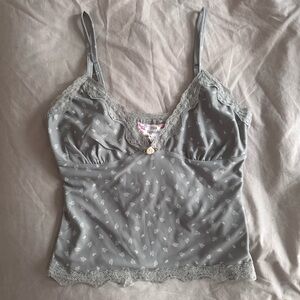 green and white floral lace trim tank top